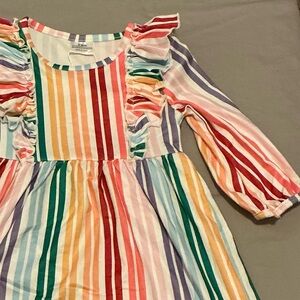 Girls' Multi-Stripe Ruffle Long-Sleeve Dress - Colorful